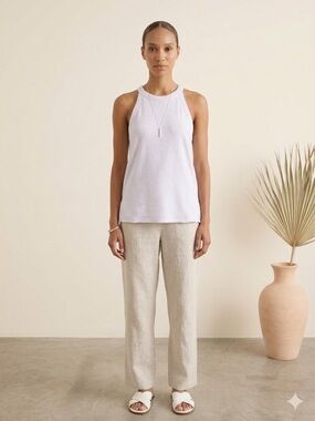 Aerie High Neck Fleece Tank Top Sweatshirt White  Raw Hem Coastal Minimalist